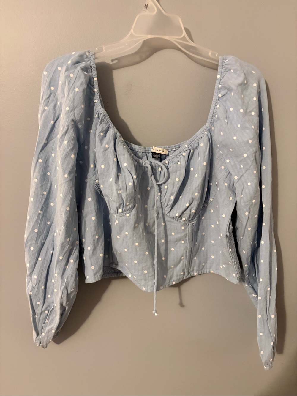 American Eagle Outfitters Light Blue Polka Dot Top